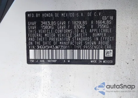 2018 Honda Fit Lx из США, поврежденный, VIN 3HGGK5H43JM735911